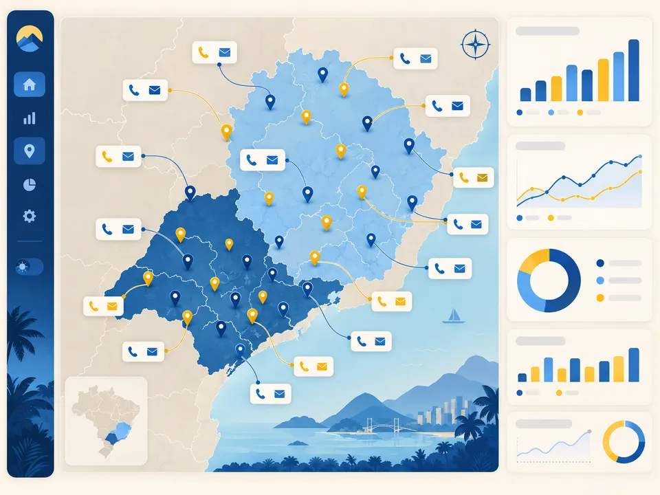 Ilustração de mapa com franquias organizadas em São Paulo e Minas Gerais