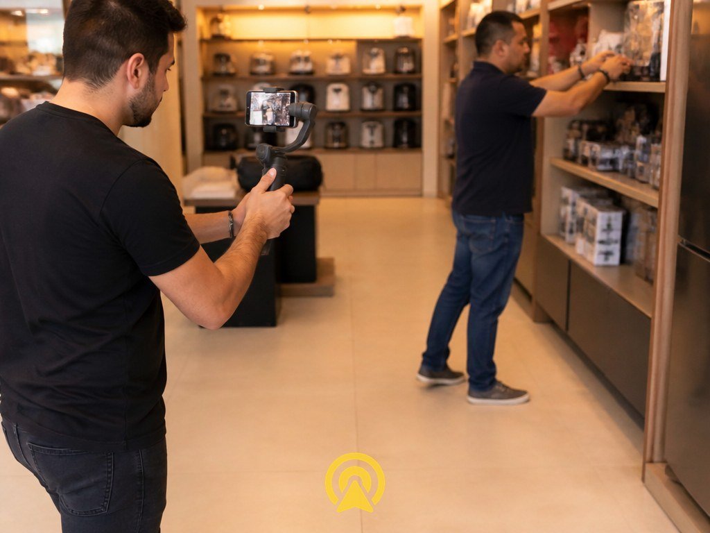 Filmmaker mobile gravando conteúdo dentro de loja física em Campinas